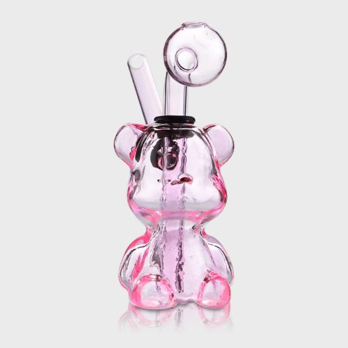 Pink Teddy Bear Bubbler with Glass Pipe 11cm