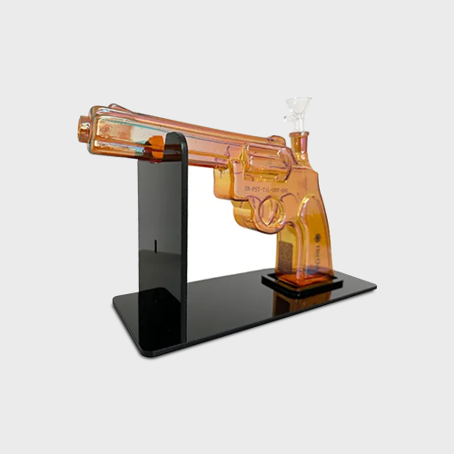 Amber Revolver-Inspired Short Gun Glass Bong 25cm