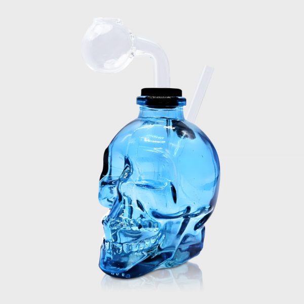 Blue Skull Bubbler with Glass Pipe 11cm