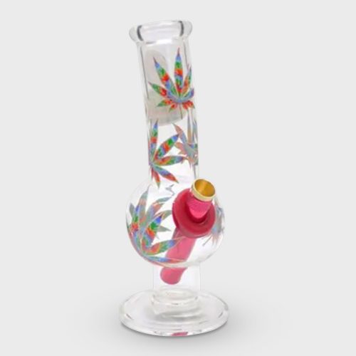 Glow in the Dark Rainbow Leafs Bubble Glass Bong 23cm