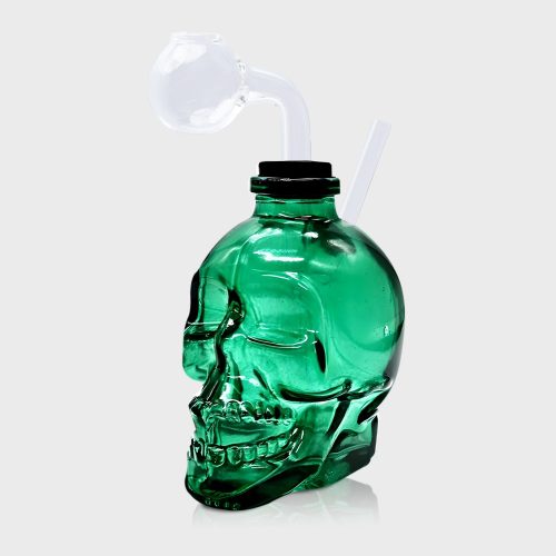 Green Skull Bubbler with Glass Pipe 11cm