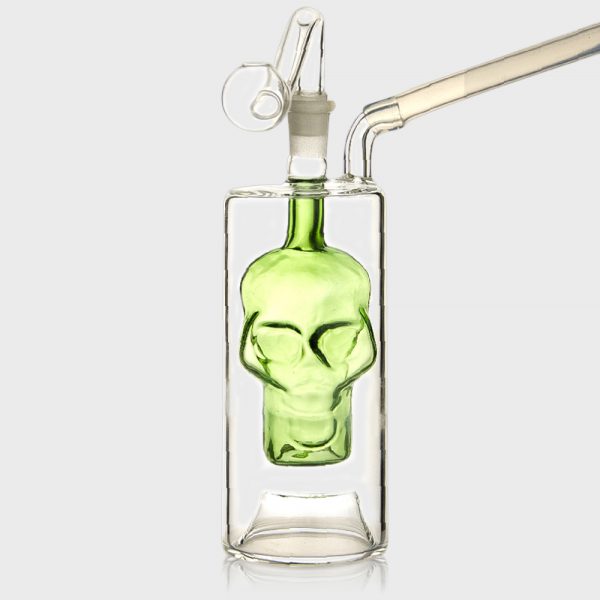 Green Skull Glass Pipe 13cm with Mini Bubbler Glass Pipe