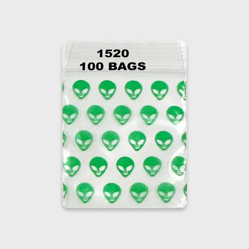 Resealable Plastic Bags 38x51 mm with Green Alien Patterns