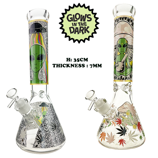 Glow in the Dark Alien Beaker Glass Bong 35cm – 7mm Thick